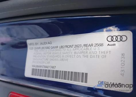 2021 Audi S4 Premium Plus Tfsi Quattro Tiptronic from USA, damaged, VIN WAUB4AF47MA017467